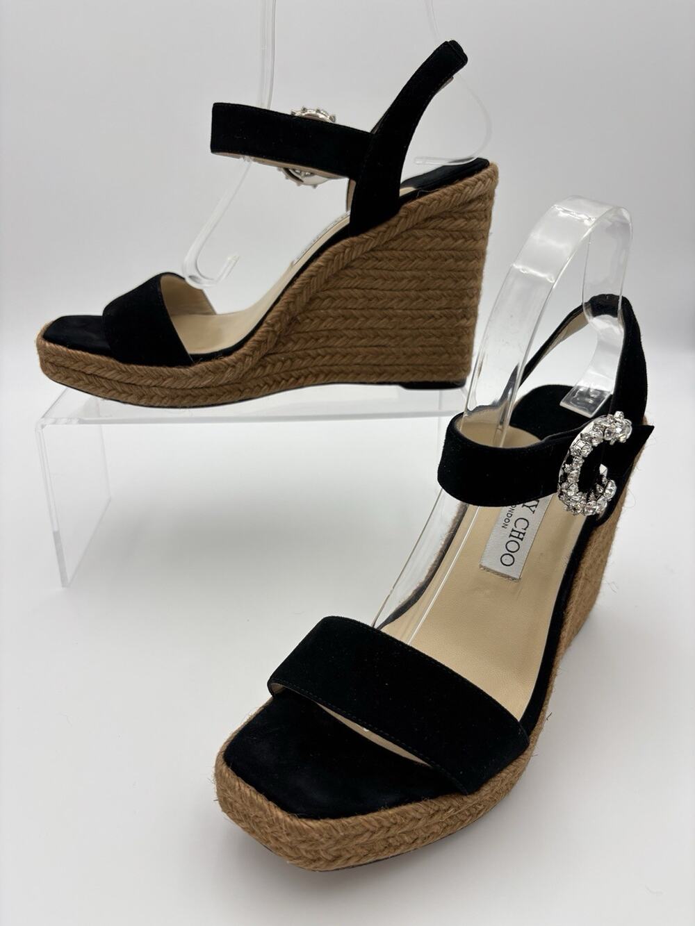Jimmy Choo Mirabelle Crystal Buckle Black Suede Sandal Size 39 / 9 Platform